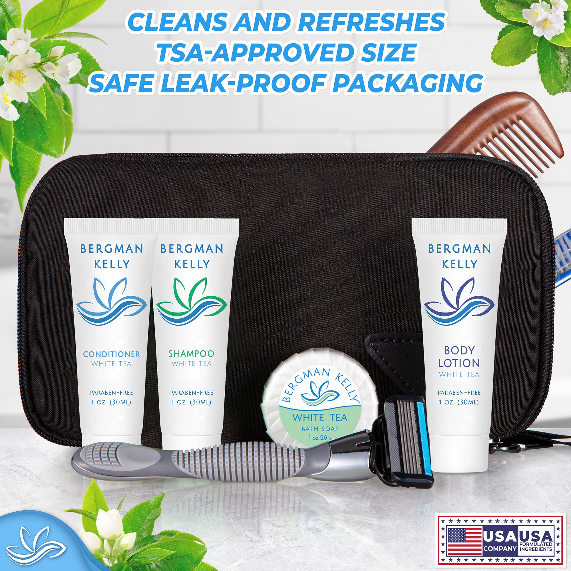 Bergman Kelly Rectangular Sanitary Soap Bars, Shampoo & Conditioner 3-Piece Set (1 Oz Each, 150 Pc, White Tea), Delight Guests W