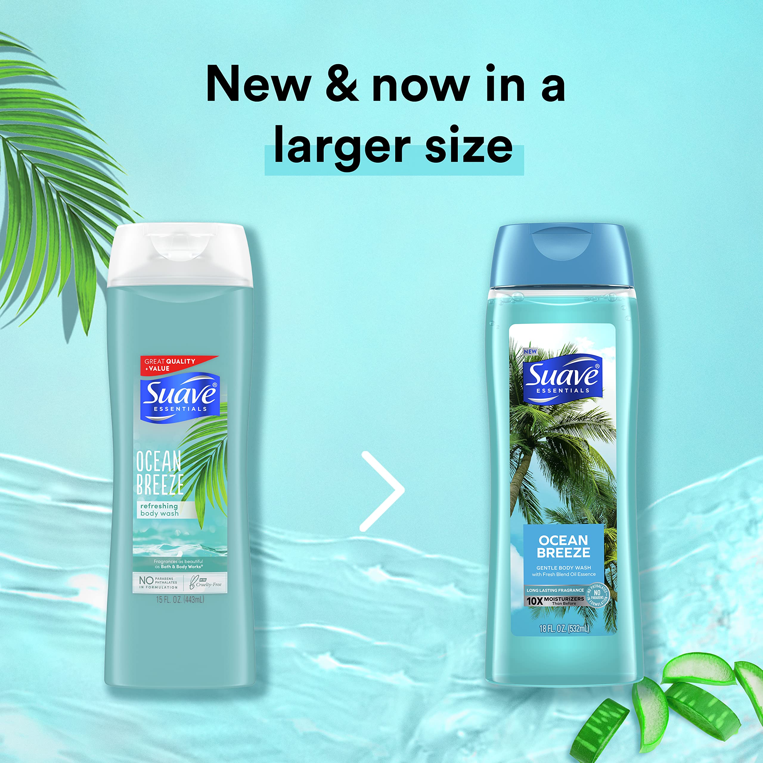 Suave Essentials Gentle Body Wash Ocean Breeze 6 Count With A Fresh Oil Blend Essence Infused With Vitamin E & Algae Extract 18