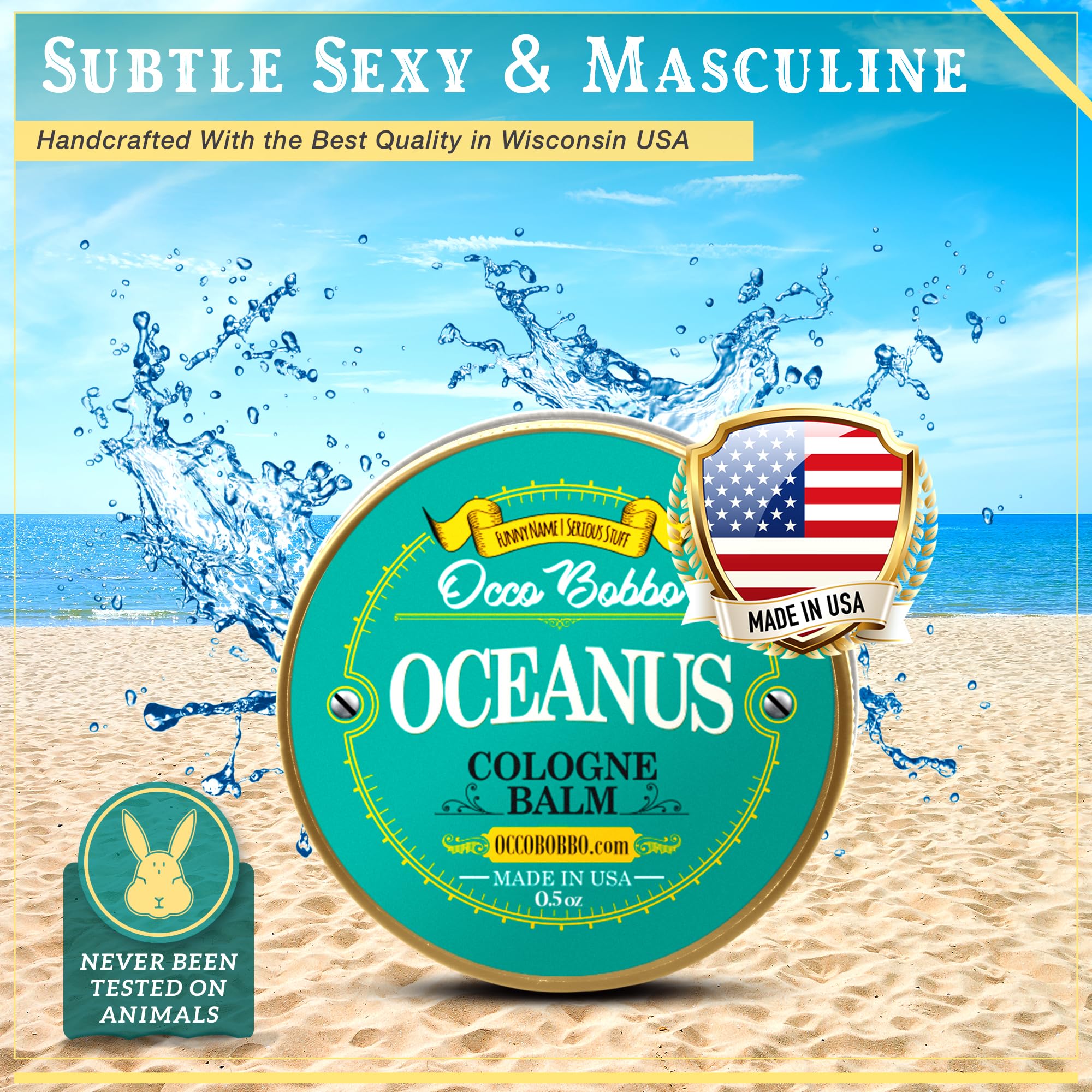 Handy Hound Occo Bobbo - Oceanus Solid Cologne Men - Made In The Usa - A Clean Masculine Scent - All Natural Ingredients - .5 Oz