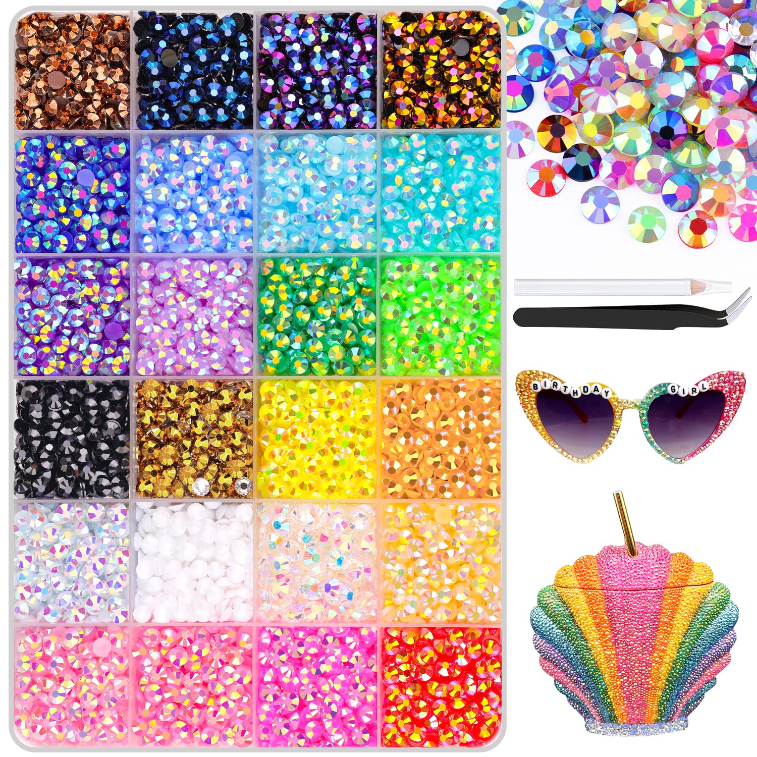 6600Pcs Resin Jelly Rhinestones with Tweezers for Crafting, Multi Colors 5mm Non Hotfix Flatback Gems, Bedazzling Crystal for DI