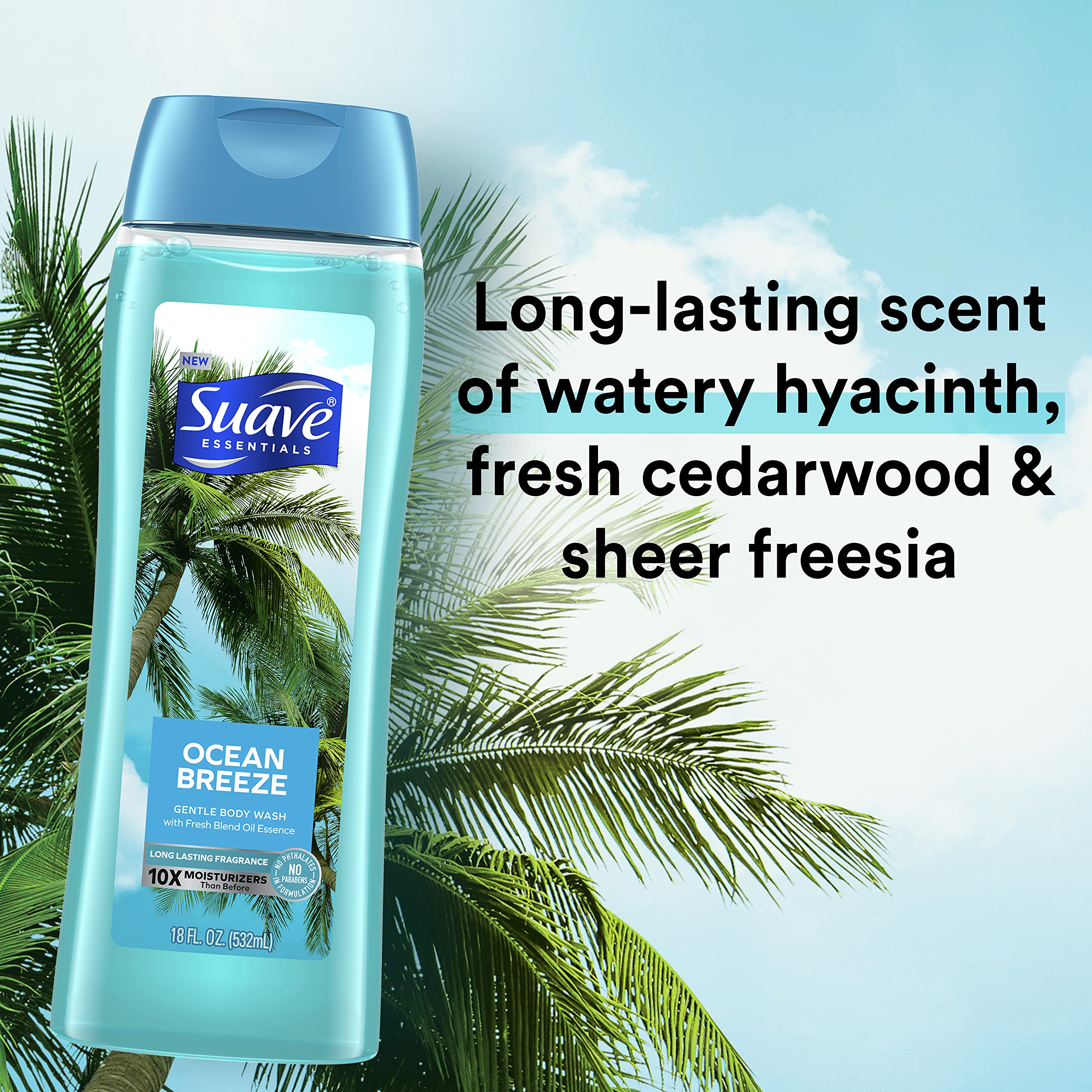 Suave Essentials Gentle Body Wash Ocean Breeze 6 Count With A Fresh Oil Blend Essence Infused With Vitamin E & Algae Extract 18