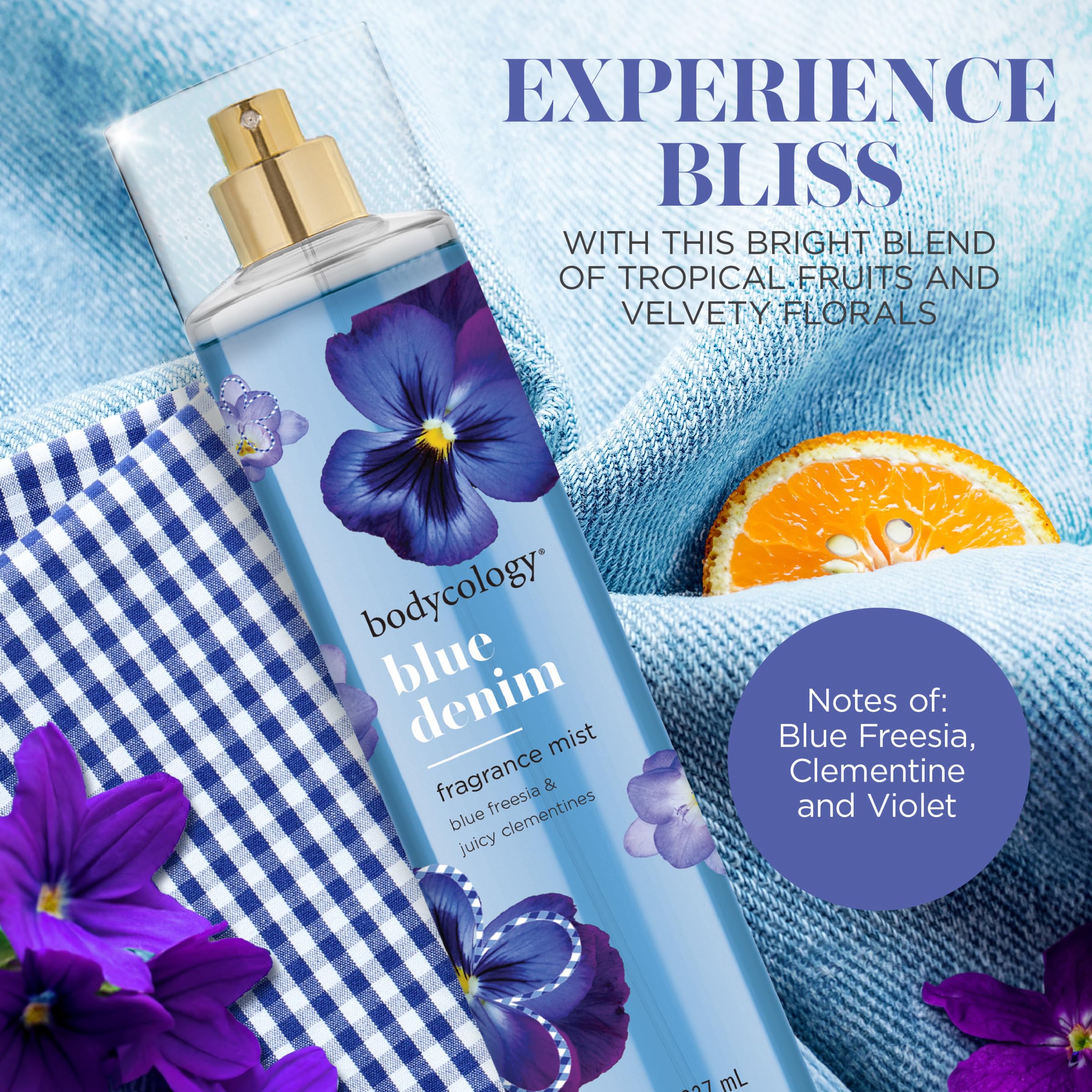 Bodycology Long-Lasting Fragrance Body Mist, Blue Denim, 8 Fl Oz