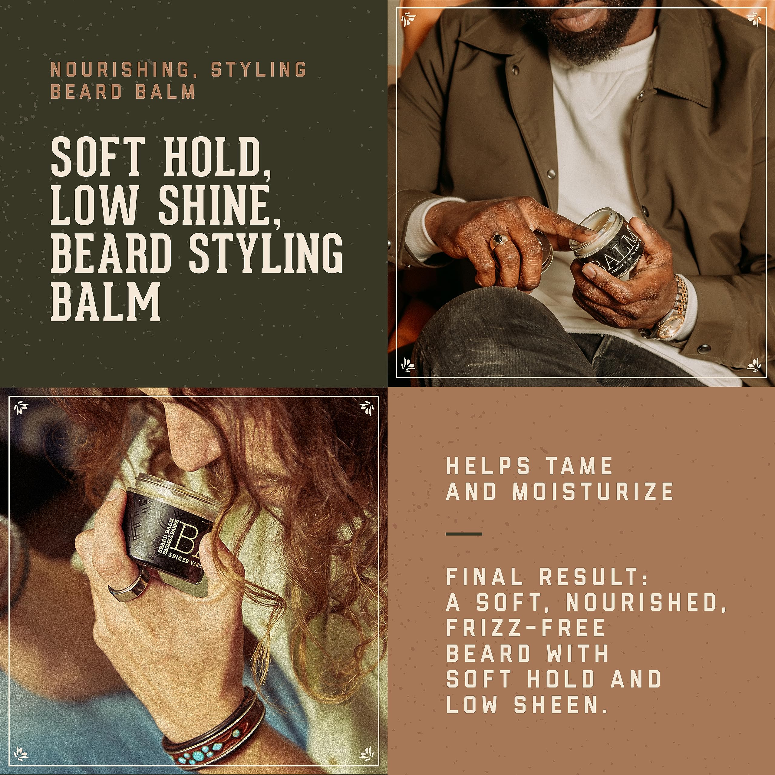 18.21 Man Made Beard Balm For Men, Spiced Vanilla, 2 Fl. Oz - Premium Grooming Cream With Low Shine For Conditioning And Shaping