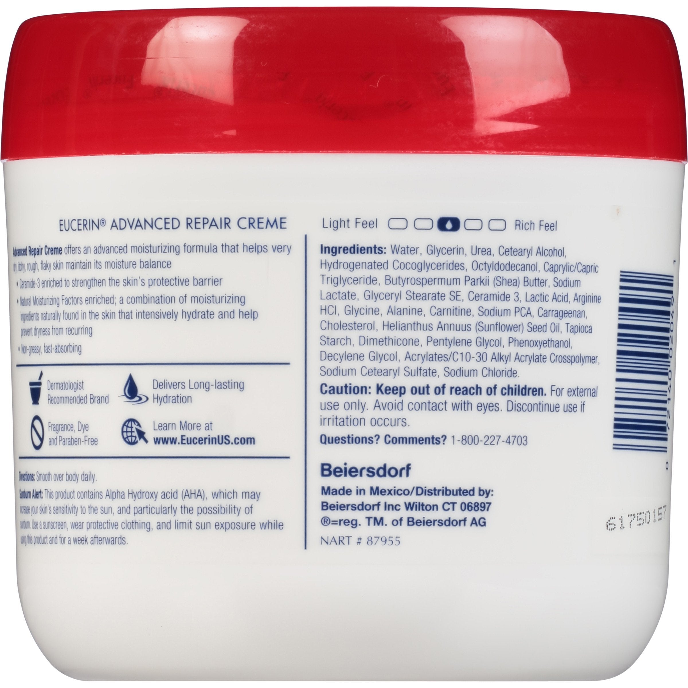 Eucerin Advanced Repair Cream - Fragrance Free, Full Body Lotion For Very Dry Skin - 16 Oz. Jar