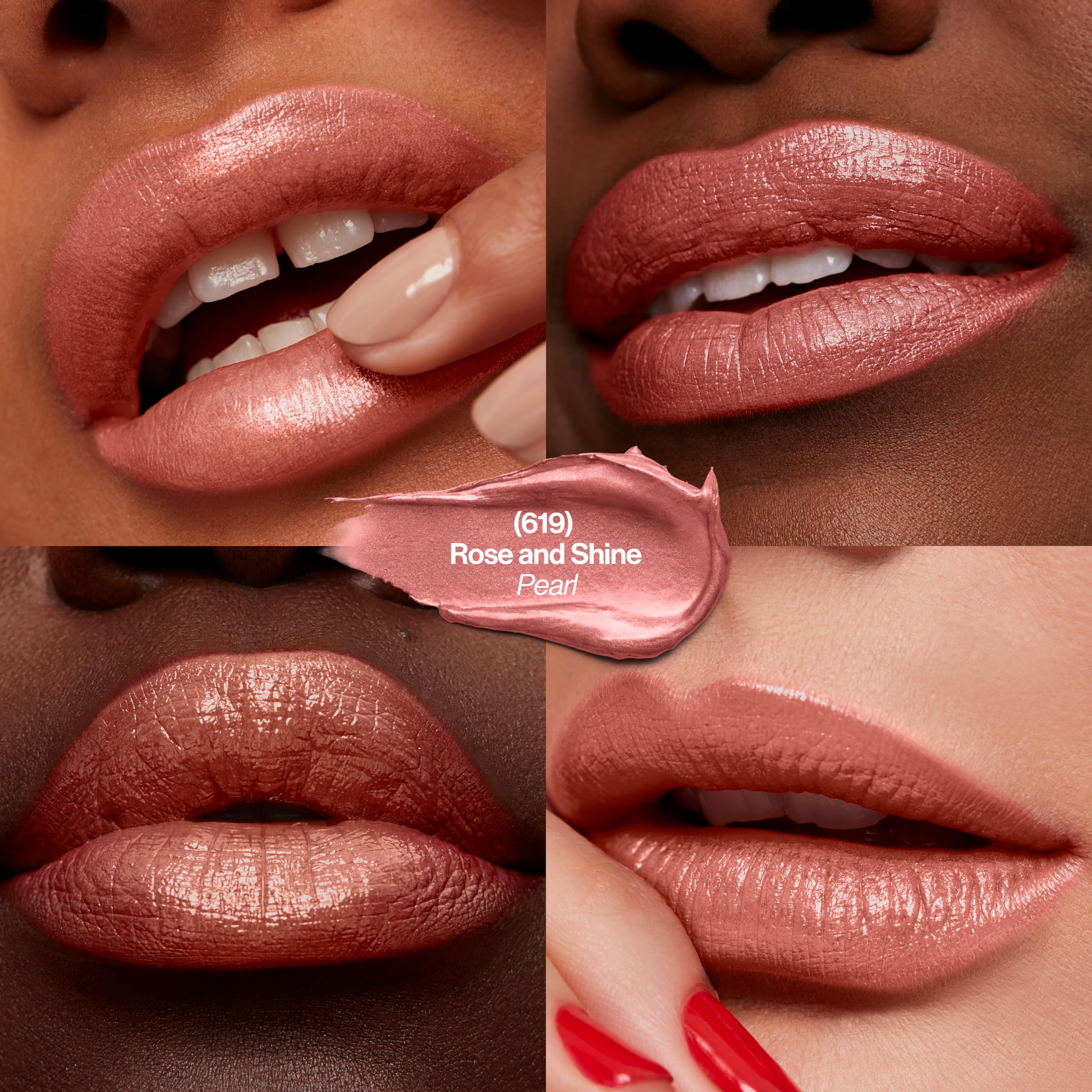 Revlon Lipstick, Super Lustrous Lipstick, Creamy Formula For Soft, Fuller-Looking Lips, Moisturized Feel, 619 Rose & Shine, 0.15