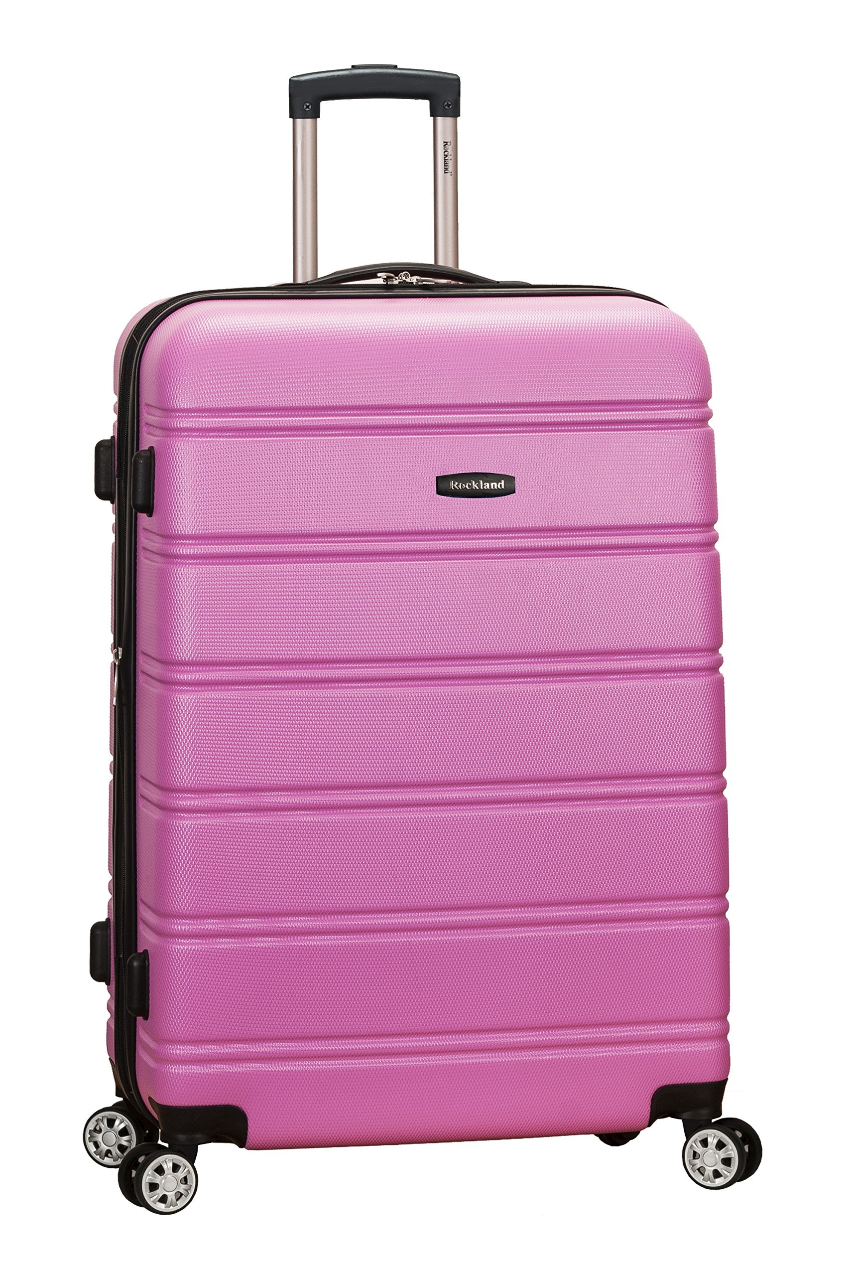 Rockland Melbourne Hardside Expandable Spinner Wheel Luggage, Pink, Checked-Large 28-Inch