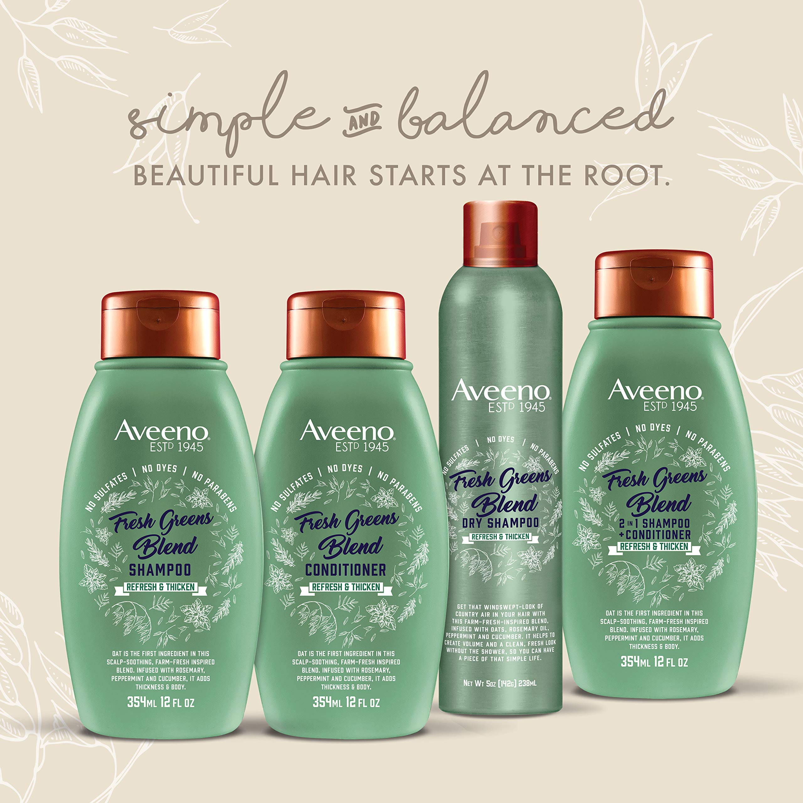 Aveeno Fresh Greens Blend Sulfate-Free Dry Shampoo Spray With Rosemary, Peppermint & Cucumber To Thicken & Nourish, Volumizing D