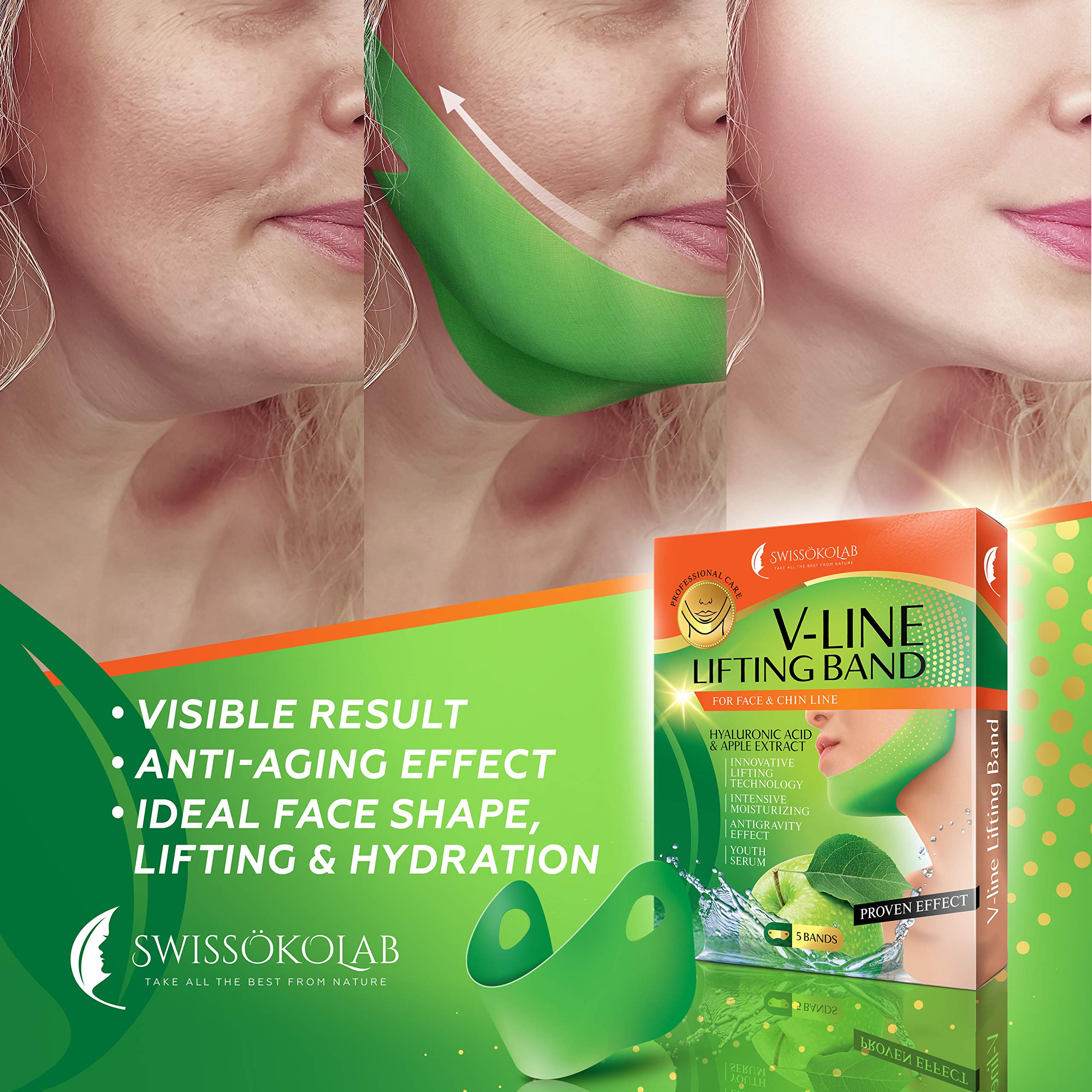 Swisskolab V Shape Lifting Up Face Mask Chin Up Patch Double Chin Reducer Chin Contour Tightening Firming Face Lift Tape Mask V-
