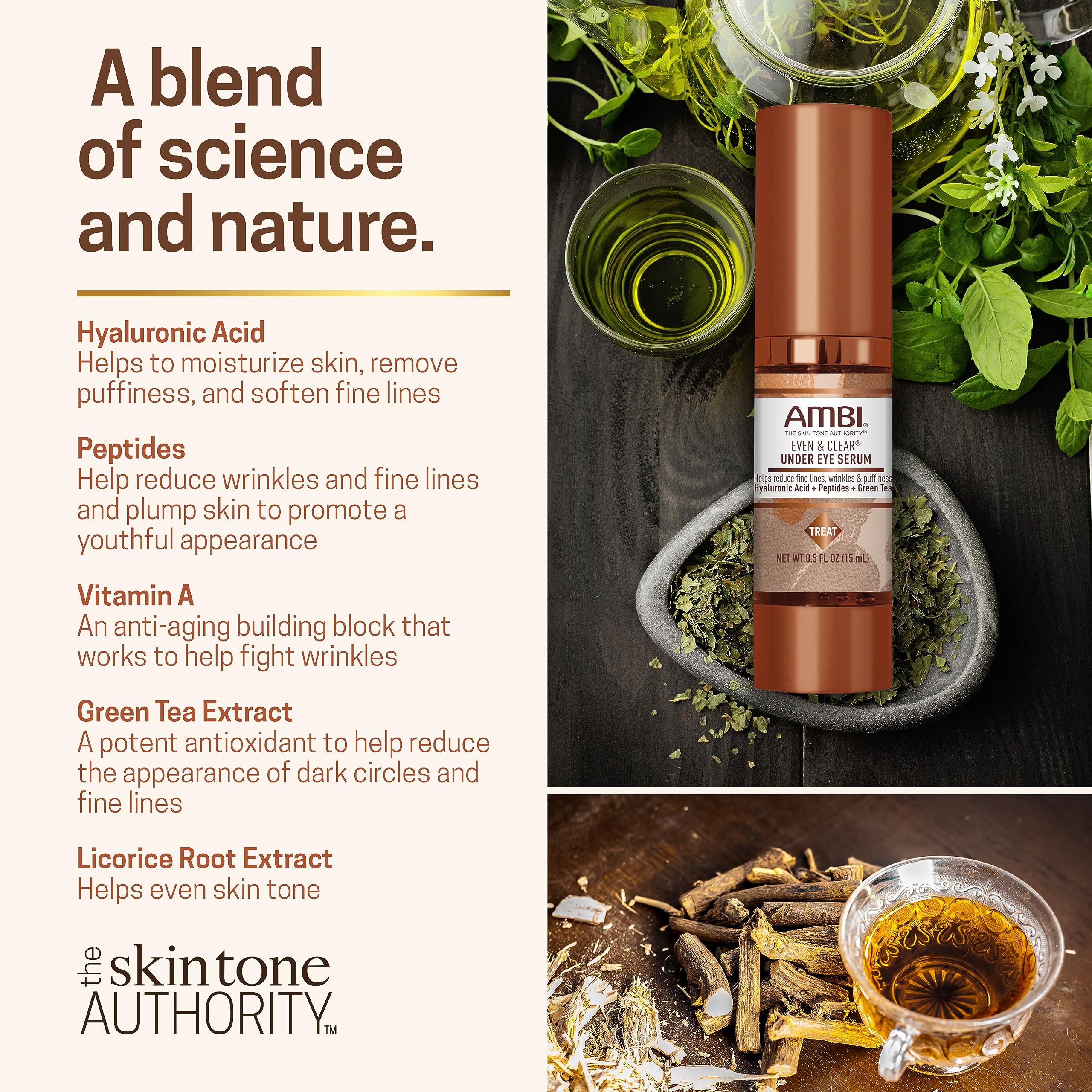 Ambi Even & Clear Under Eye Serum For All Skin Types; Anti Aging Formula Features Peptides, Hyaluronic Acid, And Vitamin A To He