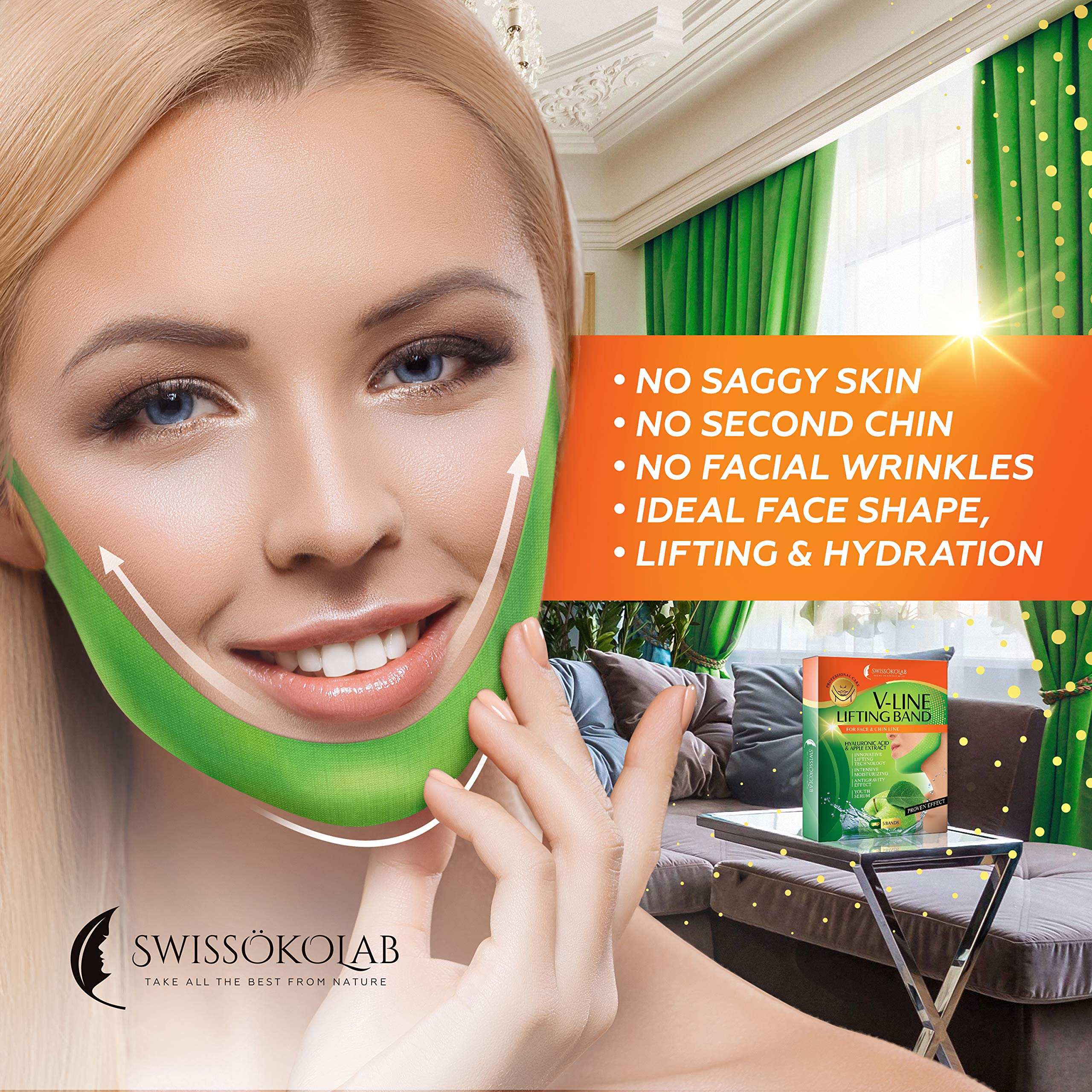 Swisskolab V Shape Lifting Up Face Mask Chin Up Patch Double Chin Reducer Chin Contour Tightening Firming Face Lift Tape Mask V-