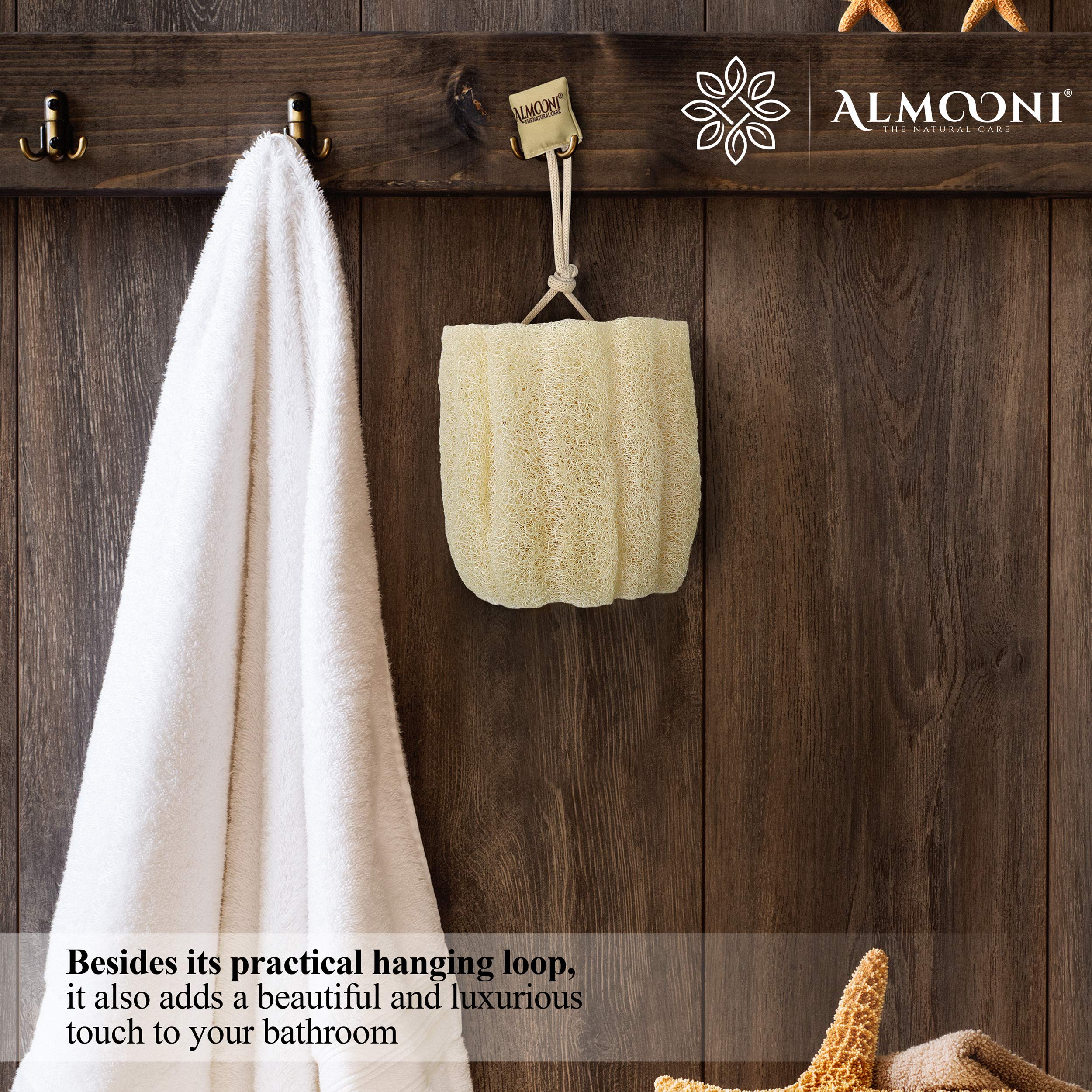 ALMOONI Egyptian Loofah Exfoliating Body Scrubber - Natural Tan Shower Sponge, 3 Count Pack for Men & Women, Perfect for Body & Face Cleaning