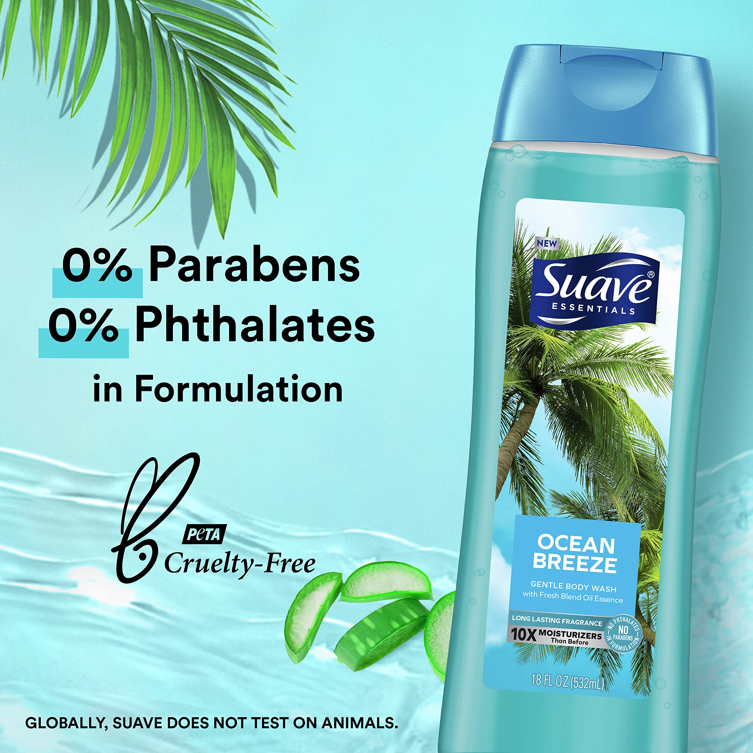 Suave Essentials Gentle Body Wash Ocean Breeze 6 Count With A Fresh Oil Blend Essence Infused With Vitamin E & Algae Extract 18