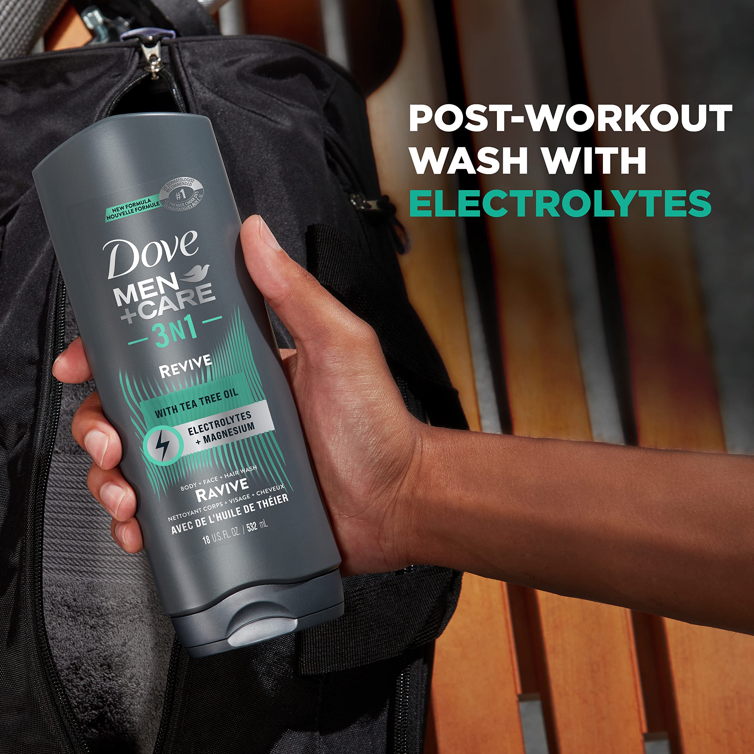 Dove Men + Care Post-Workout Body Wash 3N1 Revive 4 Count For Men With Tea Tree Oil, 18 Oz