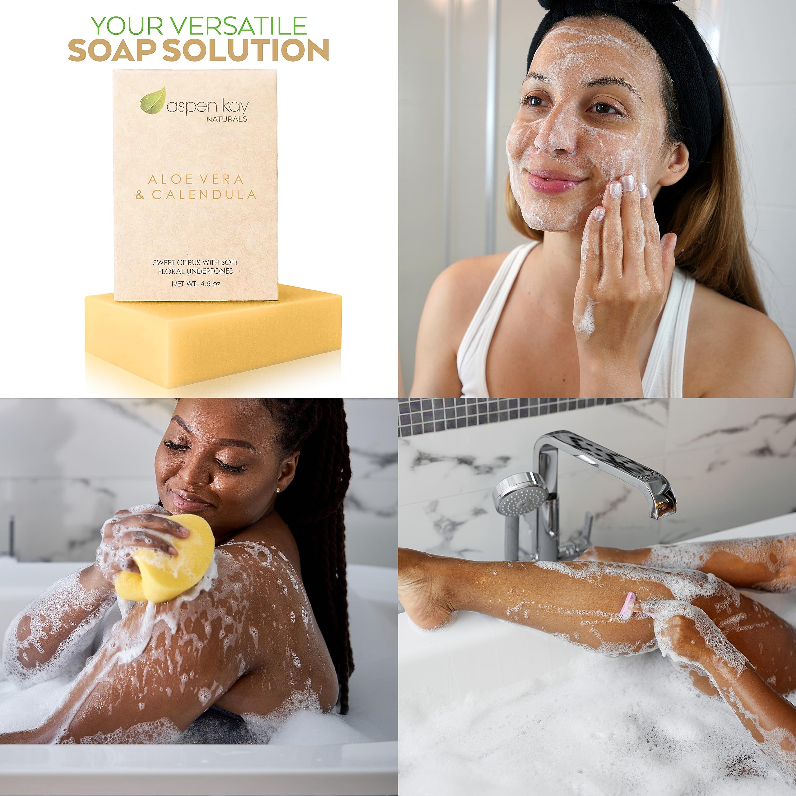 Aspen Kay Naturals Handmade Aloe Vera & Calendula Soap For Face & Body - Natural & Organic Ingredients - Organic Aloe Vera, Cale
