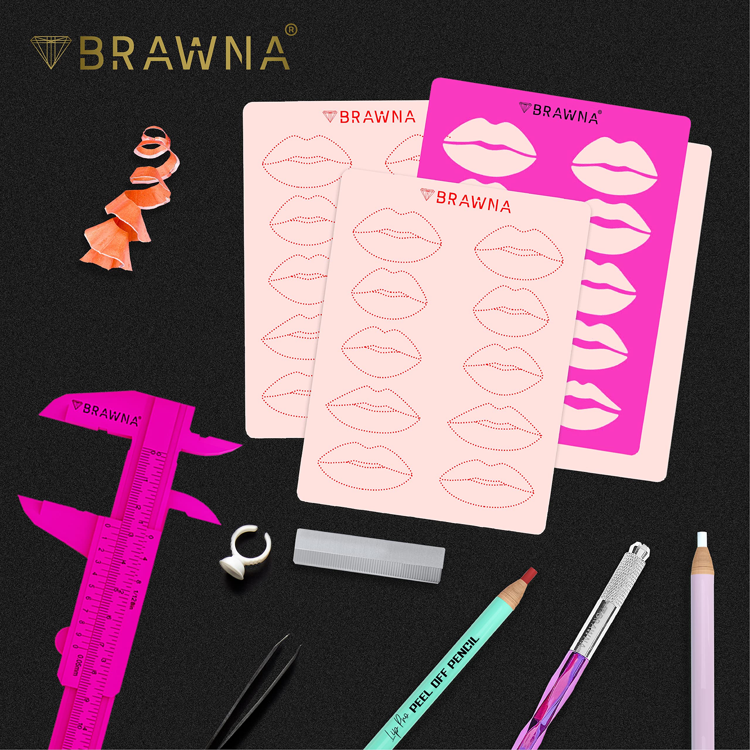 Brawna - 5 Pack Lip Blush Practice Skin For Pmu Machine - Double Sided