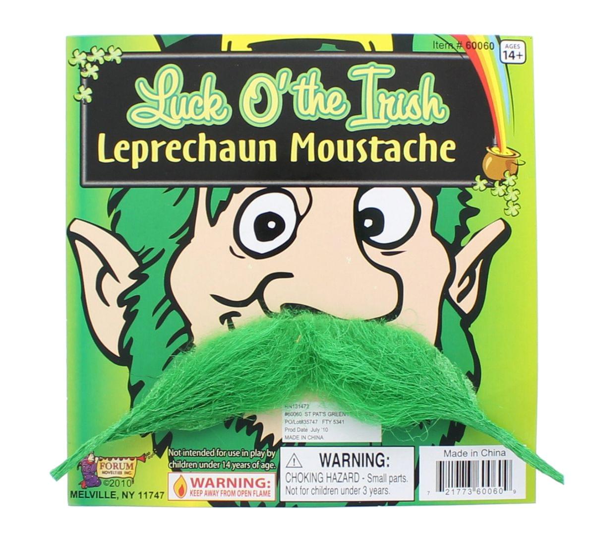 St. Patrick's Green Costume Leprechaun Moustache One Size