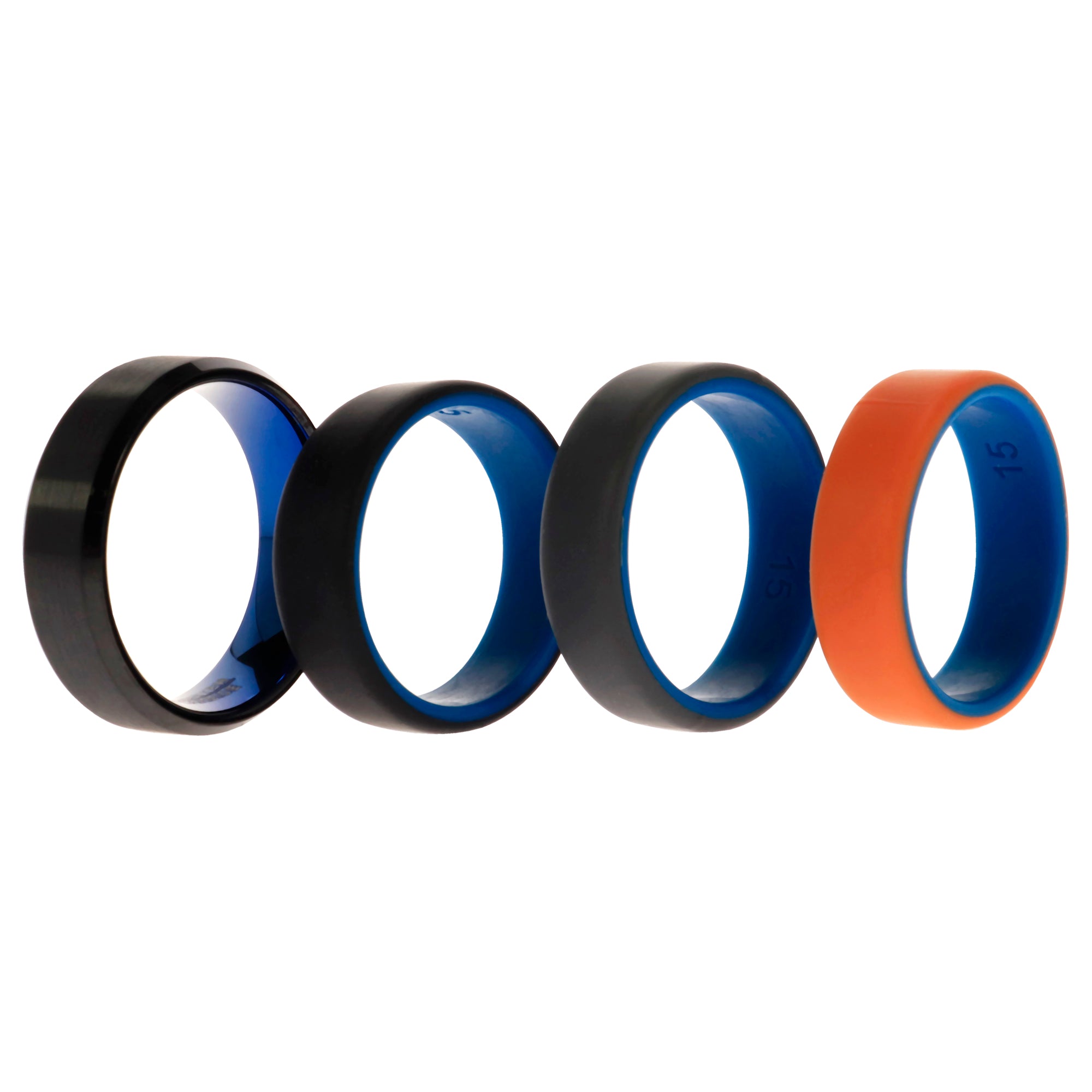 Silicone Wedding Twin Beveled 8Mm Ring Set - Black By Roq For Men - 4 X 15 Mm Ring