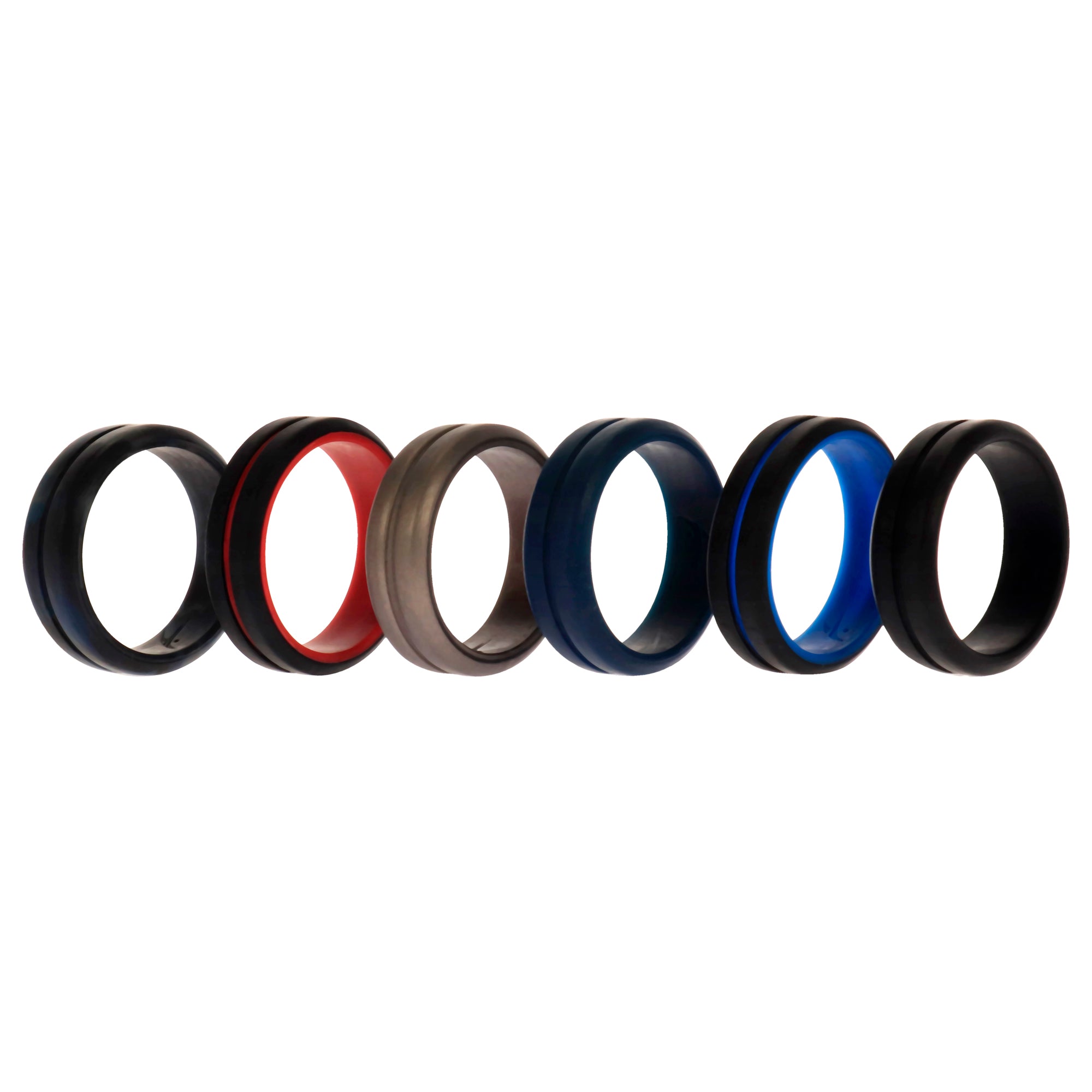Silicone Wedding 2Layer Middle Line Ring Set - Black-Camo By Roq For Men - 6 X 13 Mm Ring